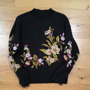 Floral Black Turtleneck Sweater